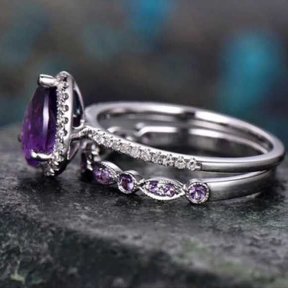 New sterling silver purple stone engagement rings - Picture 3 of 5